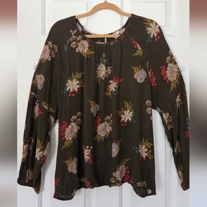 Sonoma Olive Floral Long-Sleeve Peasant Blouse
